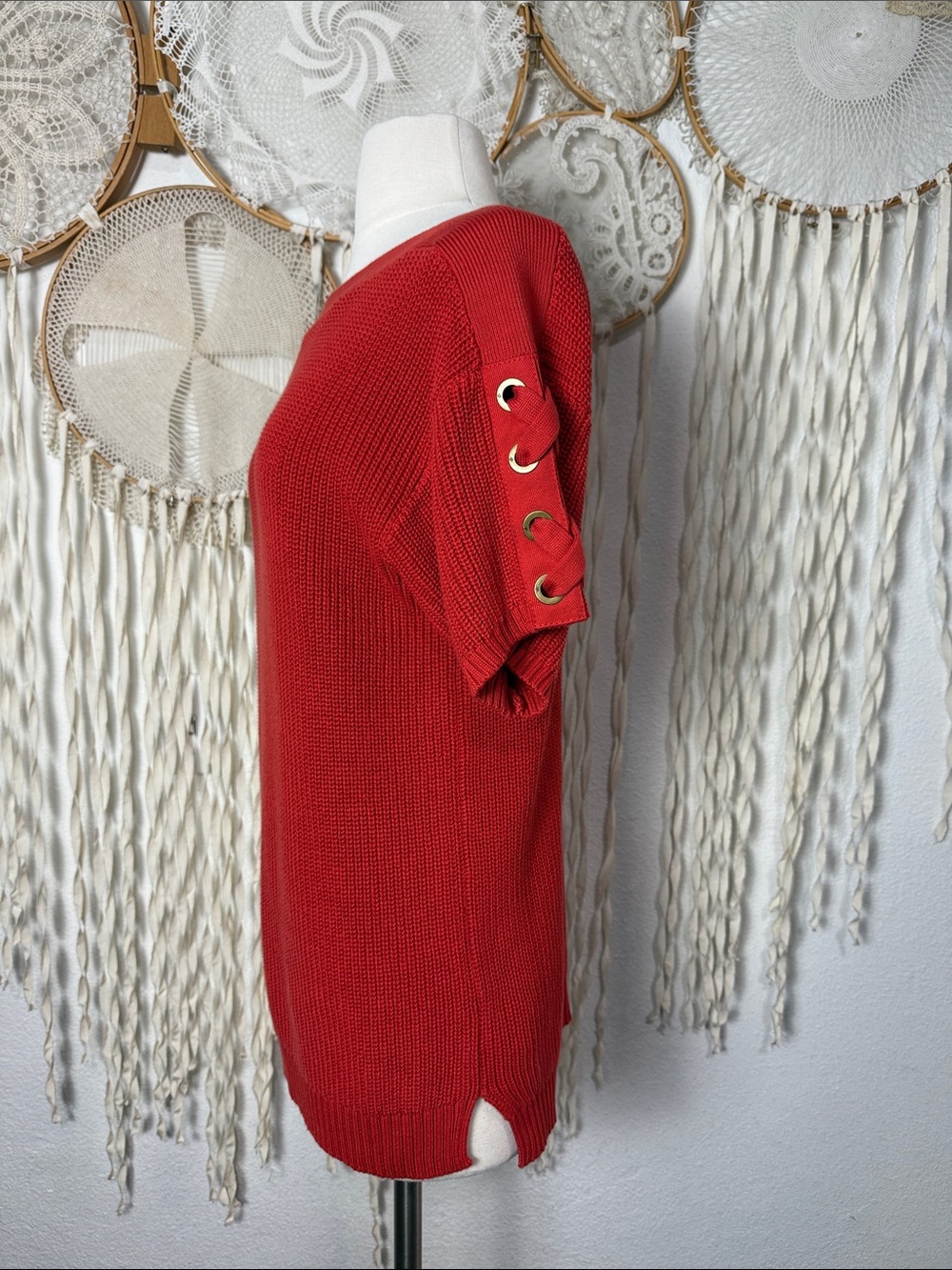 Laren Ralph Lauren Rusty Red Lace Up Sleeve Boatneck Sweater M - Picture 2 of 11